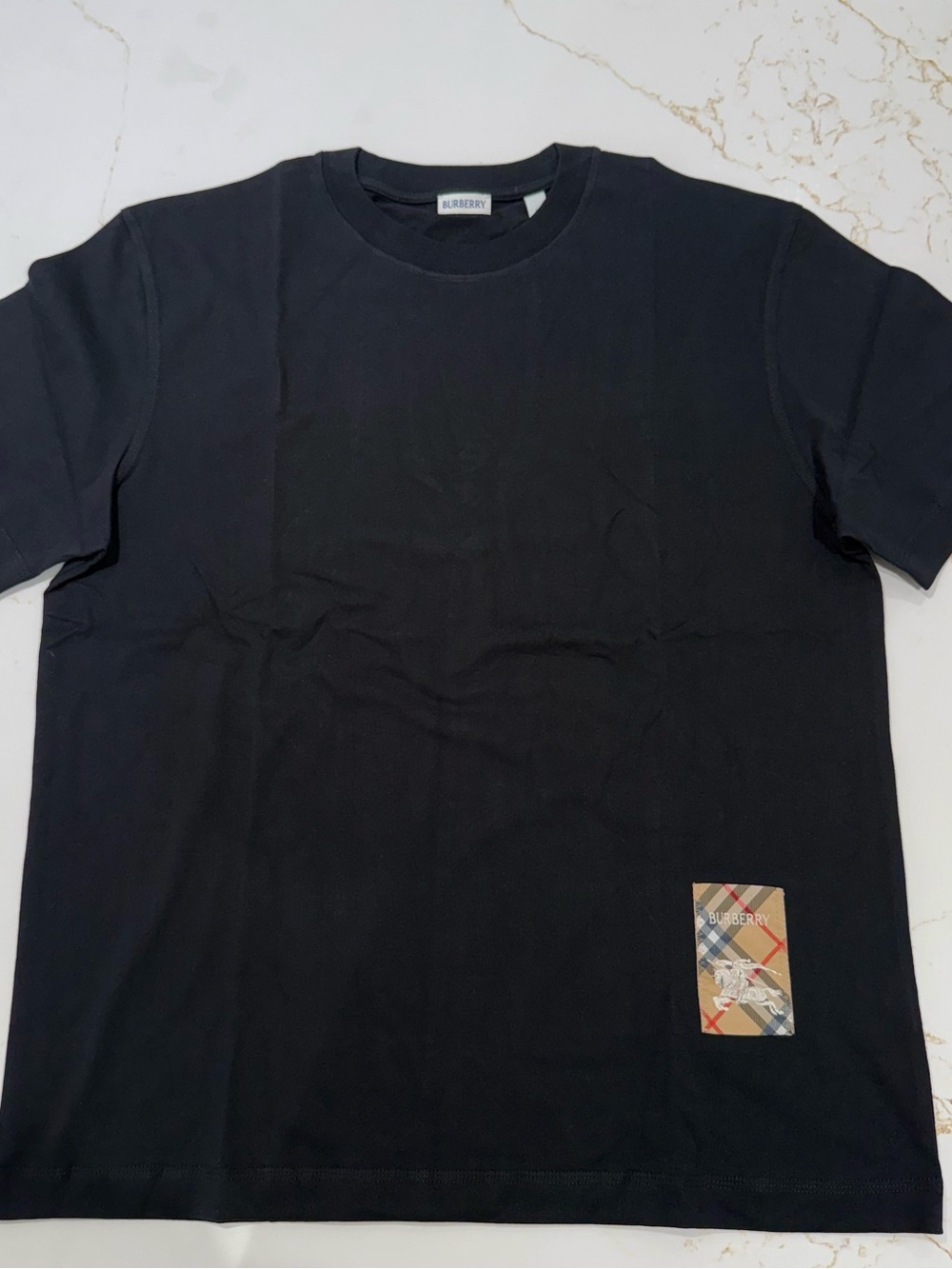 Burberry Check Patch Cotton T-shirt Black Size Medium